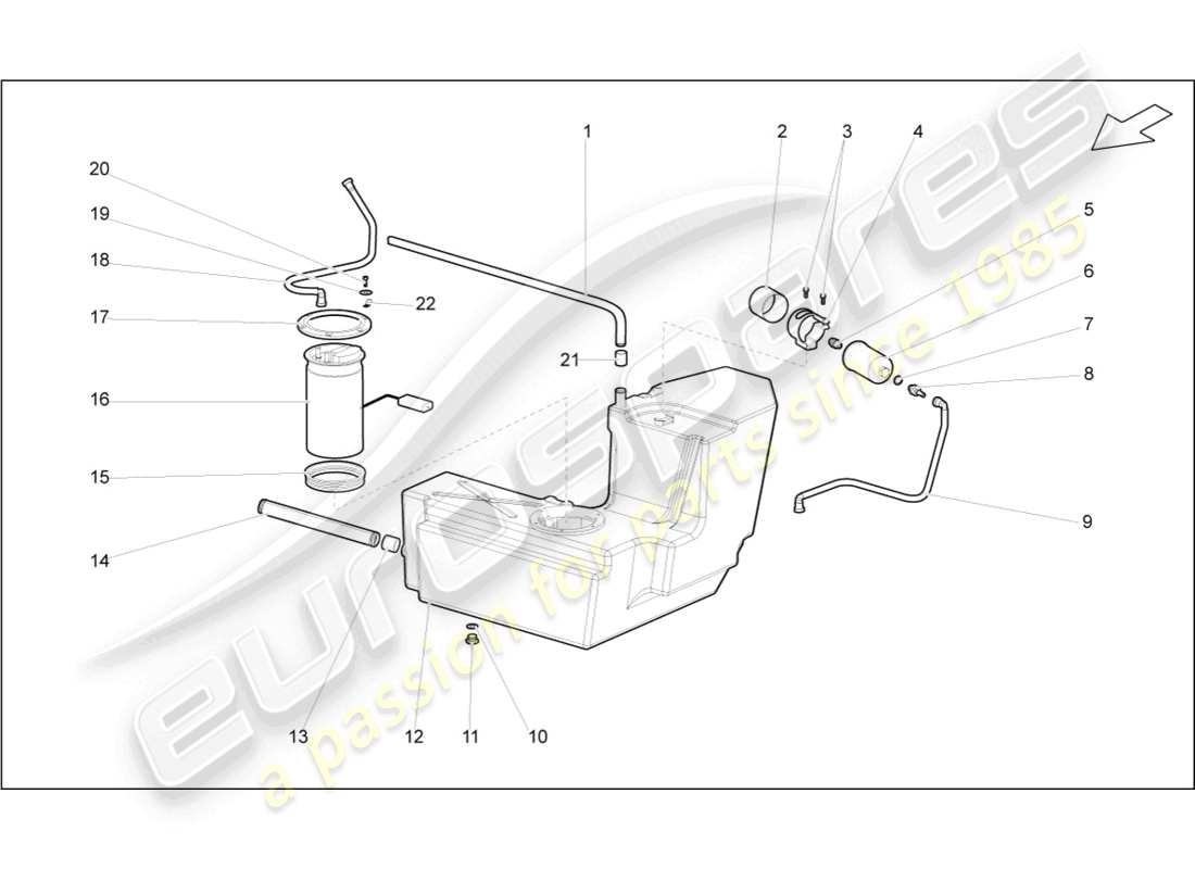 lamborghini gallardo coupe (2005) kraftstofftank mit anbauteilen links ersatzteildiagramm