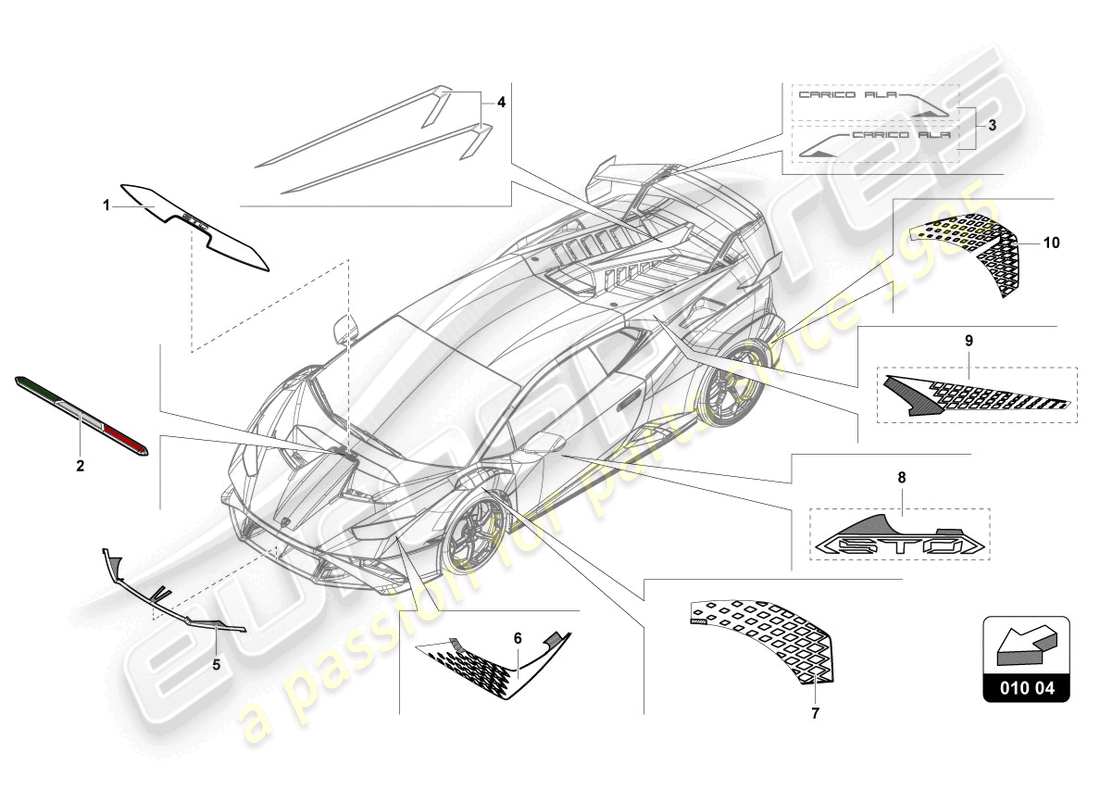 lamborghini 2022 (sto) dekorative klebestreifen ersatzteildiagramm