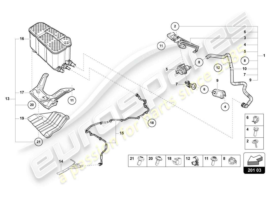 lamborghini urus (2019) aktivkohlefilter mit diagnosepumpe für kraftstofffördersystem ersatzteildiagramm