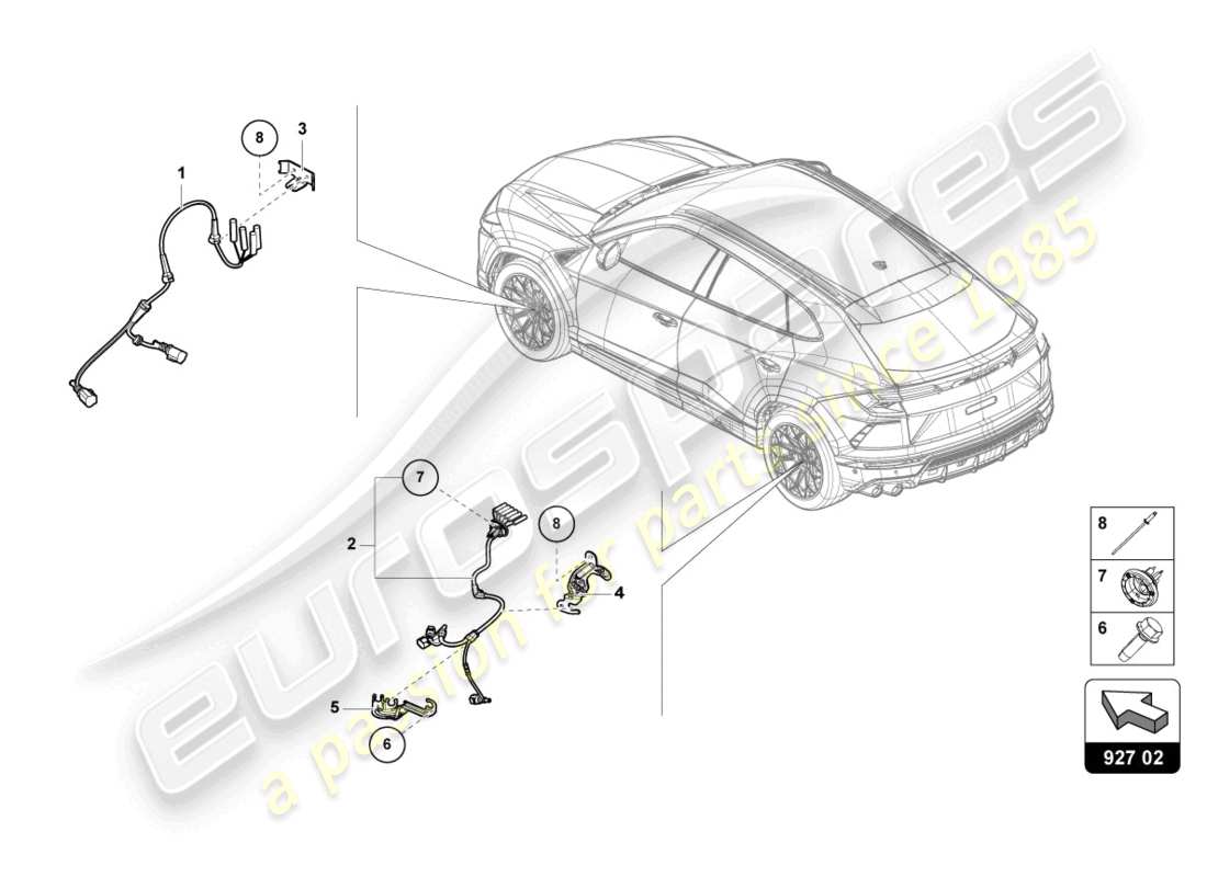 lamborghini urus (2020) kabelbaum für antiblockiersystem -abs- ersatzteildiagramm