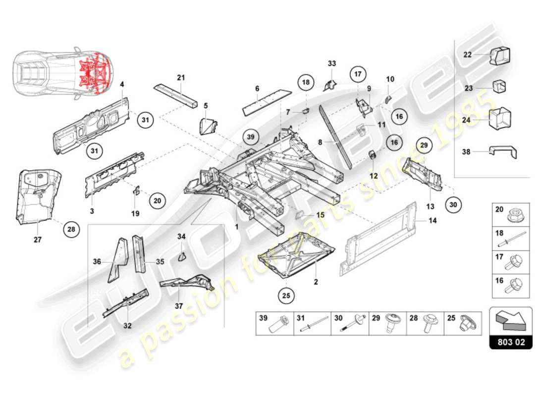 lamborghini sterrato (2024) vorderrahmen teilediagramm