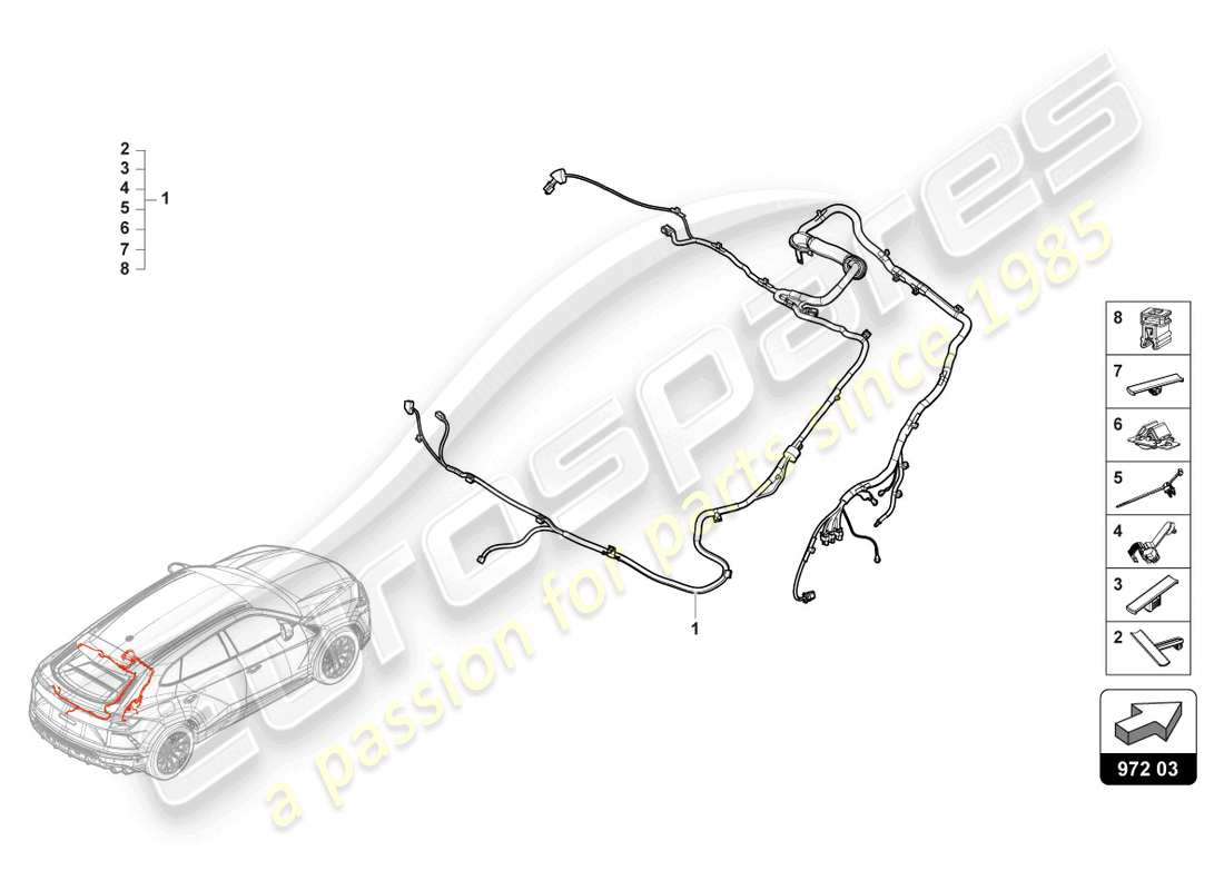 lamborghini urus (2020) kabelsatz für heckklappe ersatzteildiagramm