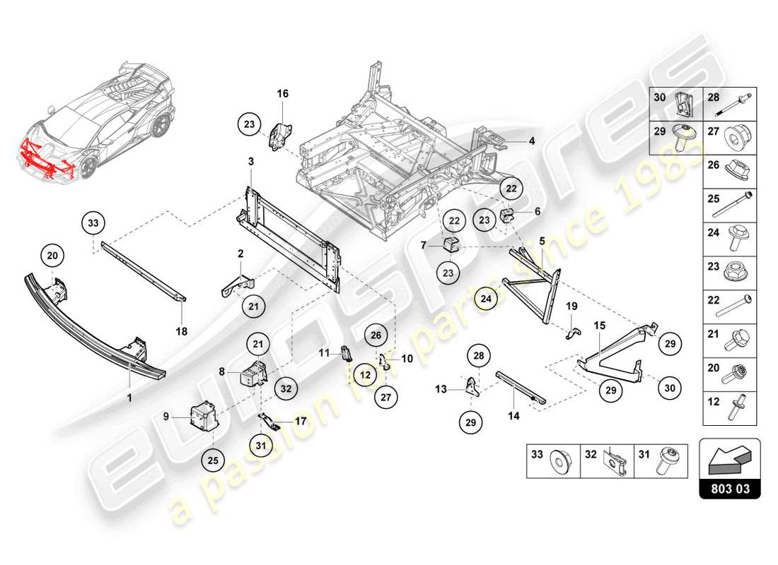 lamborghini sto (2024) vorderrahmen teilediagramm