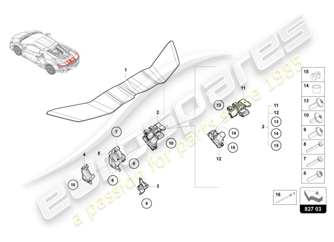 lamborghini revuelto coupe (2024) heckspoiler teilediagramm