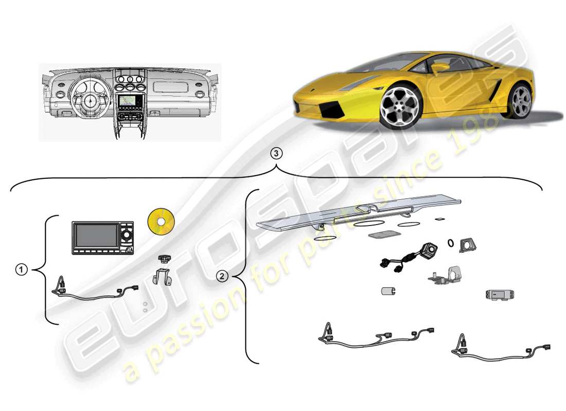 lamborghini lp560-4 coupe (accessories) nachrüstsatz für navigationseinheit ersatzteildiagramm