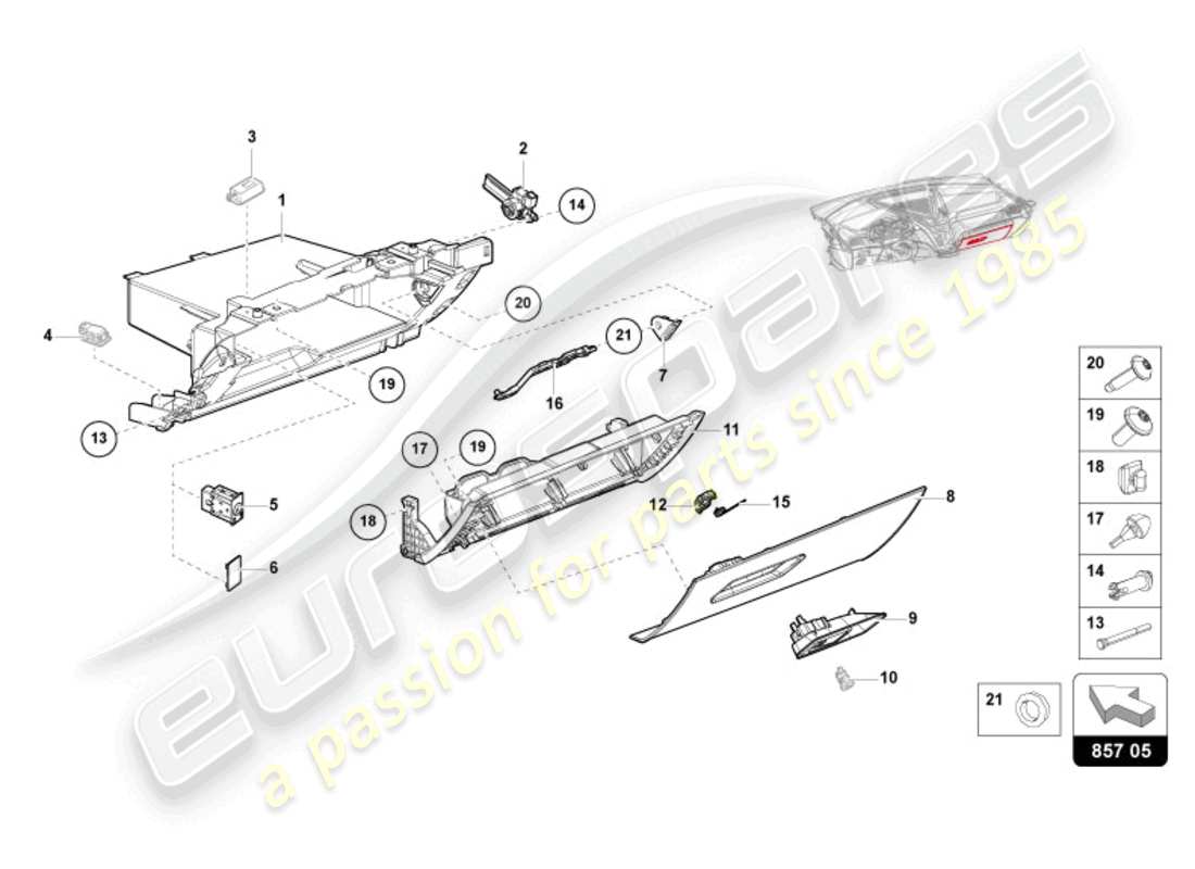 lamborghini revuelto coupe (2024) handschuhfach-ersatzteildiagramm