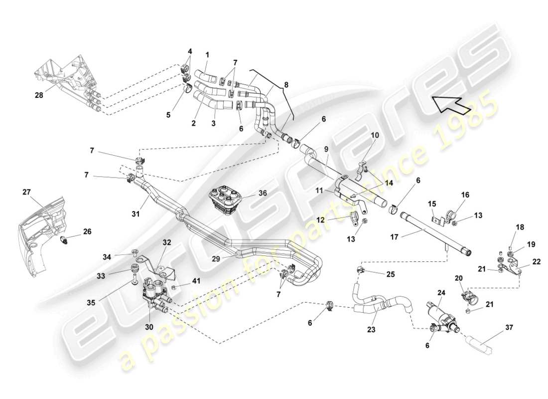 lamborghini lp560-4 spider (2011) kühlmittelschläuche und -rohre ersatzteildiagramm