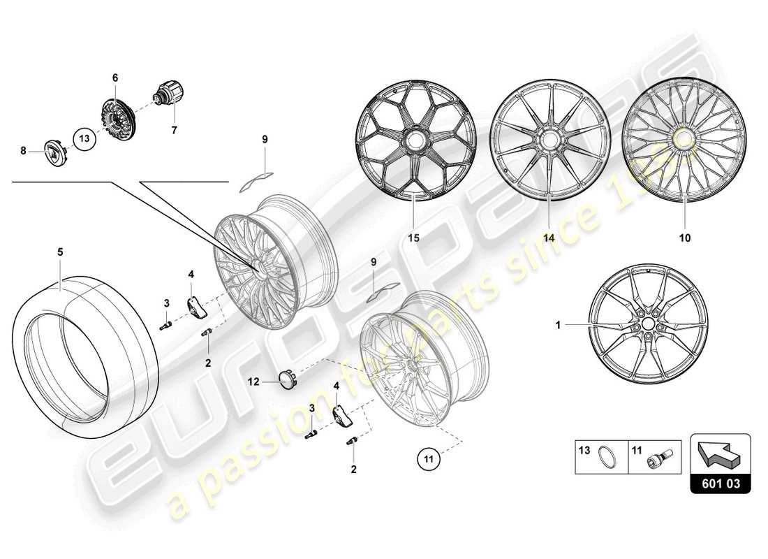 lamborghini 2022 (ultimae roadster) räder/reifen vorne teilediagramm
