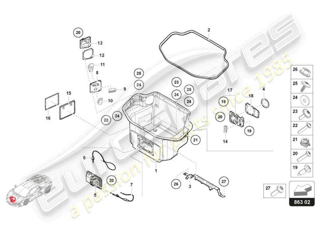 lamborghini revuelto coupe (2024) gepäckraumverkleidung lhd ersatzteildiagramm