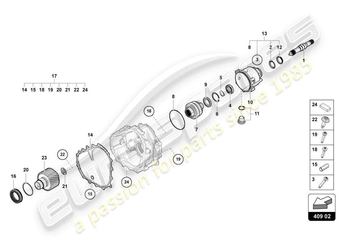 lamborghini urus performante (2024) differential vorne teilediagramm