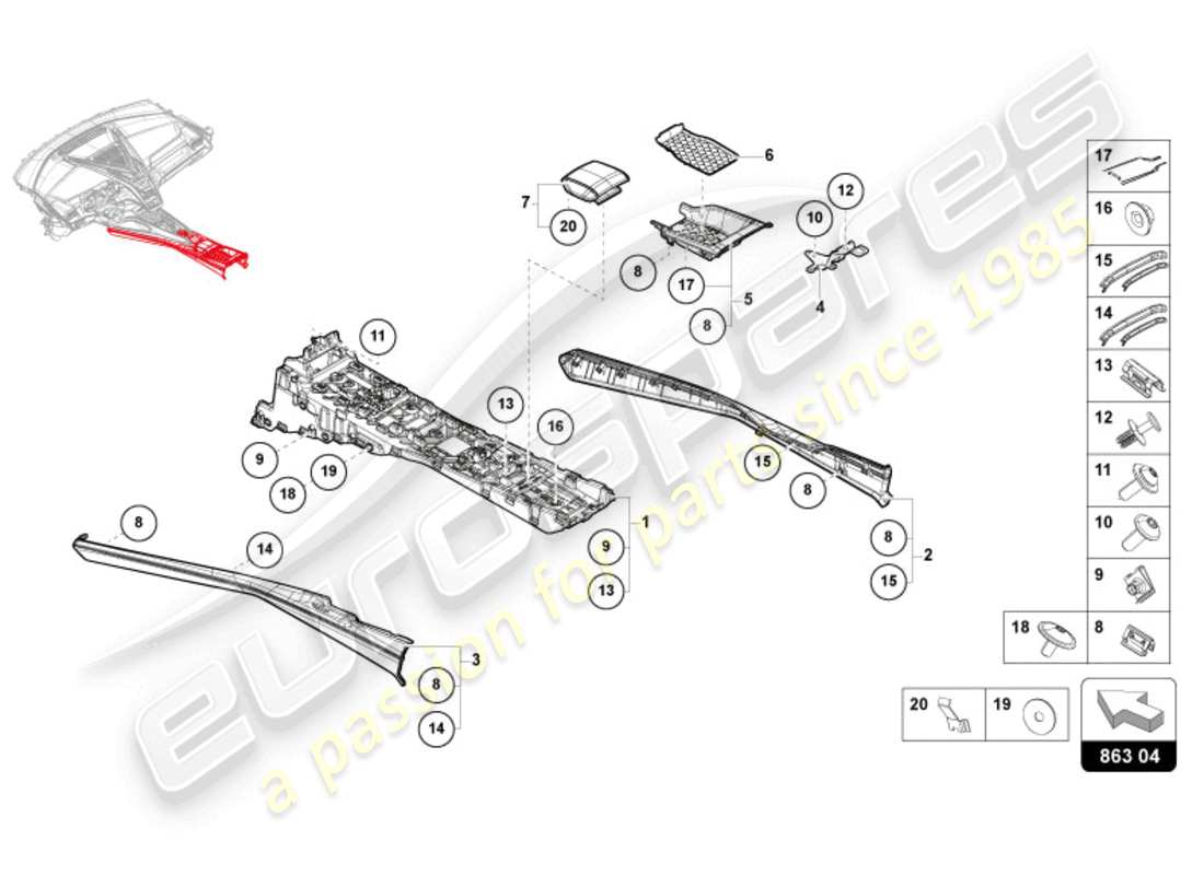 lamborghini revuelto coupe (2024) mittelkonsole ersatzteildiagramm