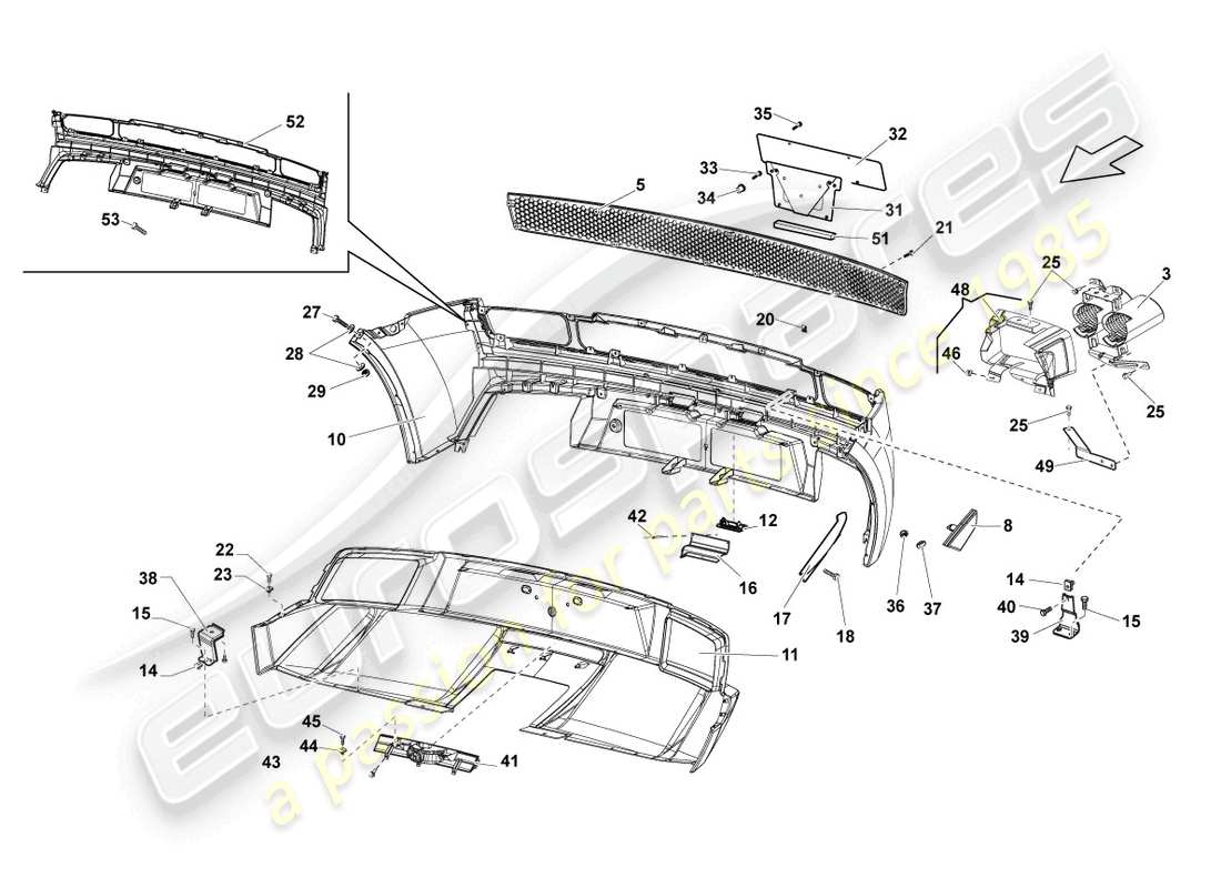 lamborghini lp570-4 sl (2010) stoßstange hinten, ersatzteildiagramm