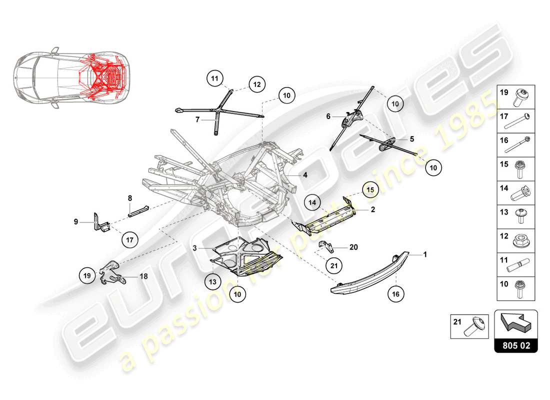 lamborghini tecnica (2023) fahrgestell hinten, aussen teilediagramm