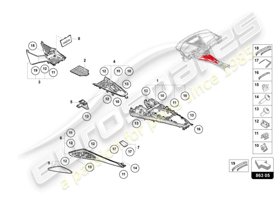 lamborghini revuelto coupe (2024) mittelkonsole ersatzteildiagramm