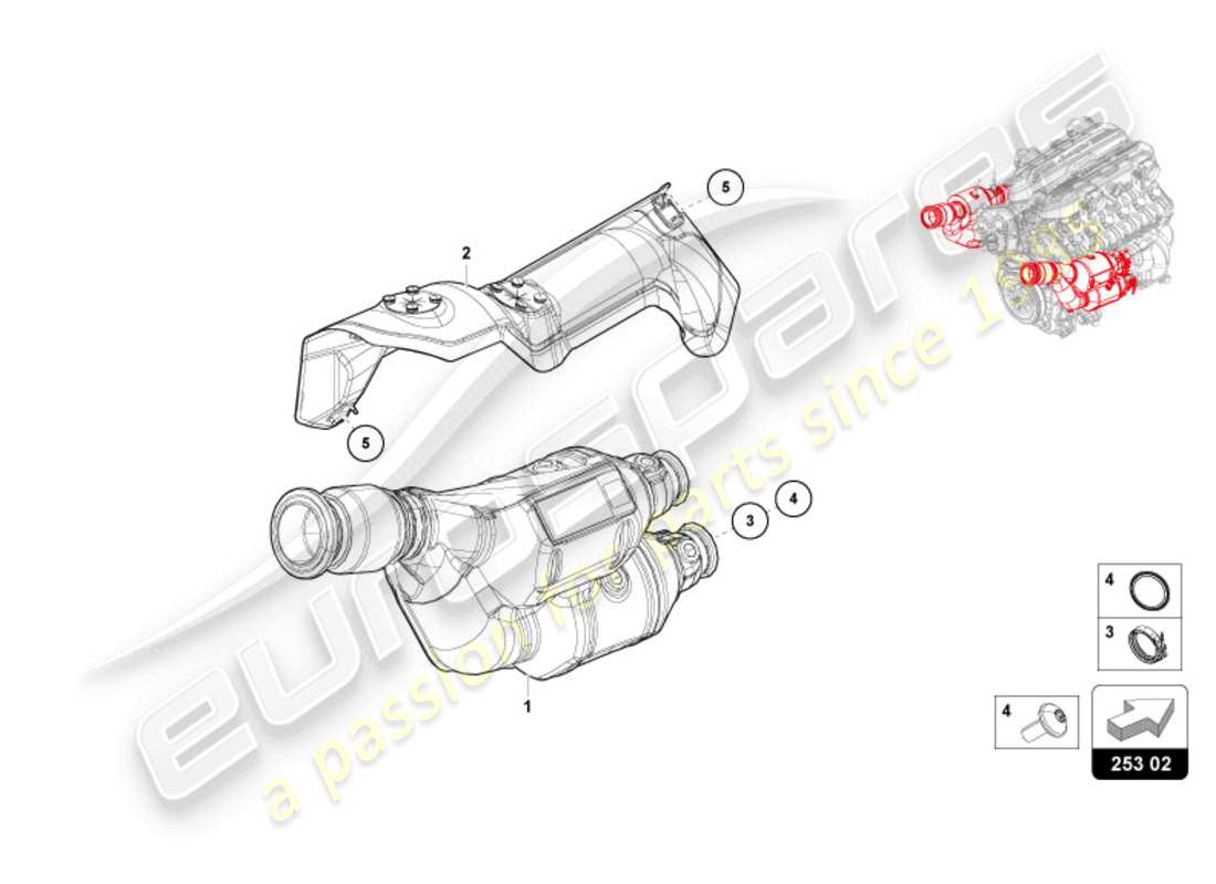 lamborghini revuelto coupe (2024) auspuffrohr mit katalysator ersatzteildiagramm