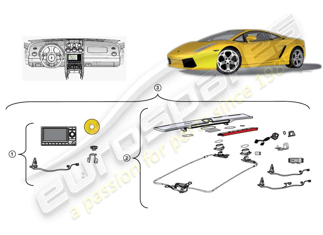 lamborghini gallardo spyder (accessories) nachrüstsatz für navigationseinheit ersatzteildiagramm