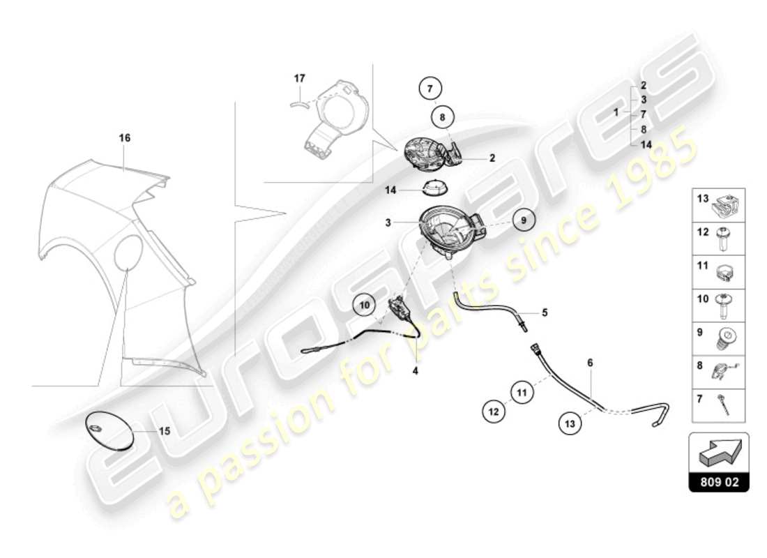 lamborghini evo spyder (2024) kraftstoffeinfüllklappe teilediagramm