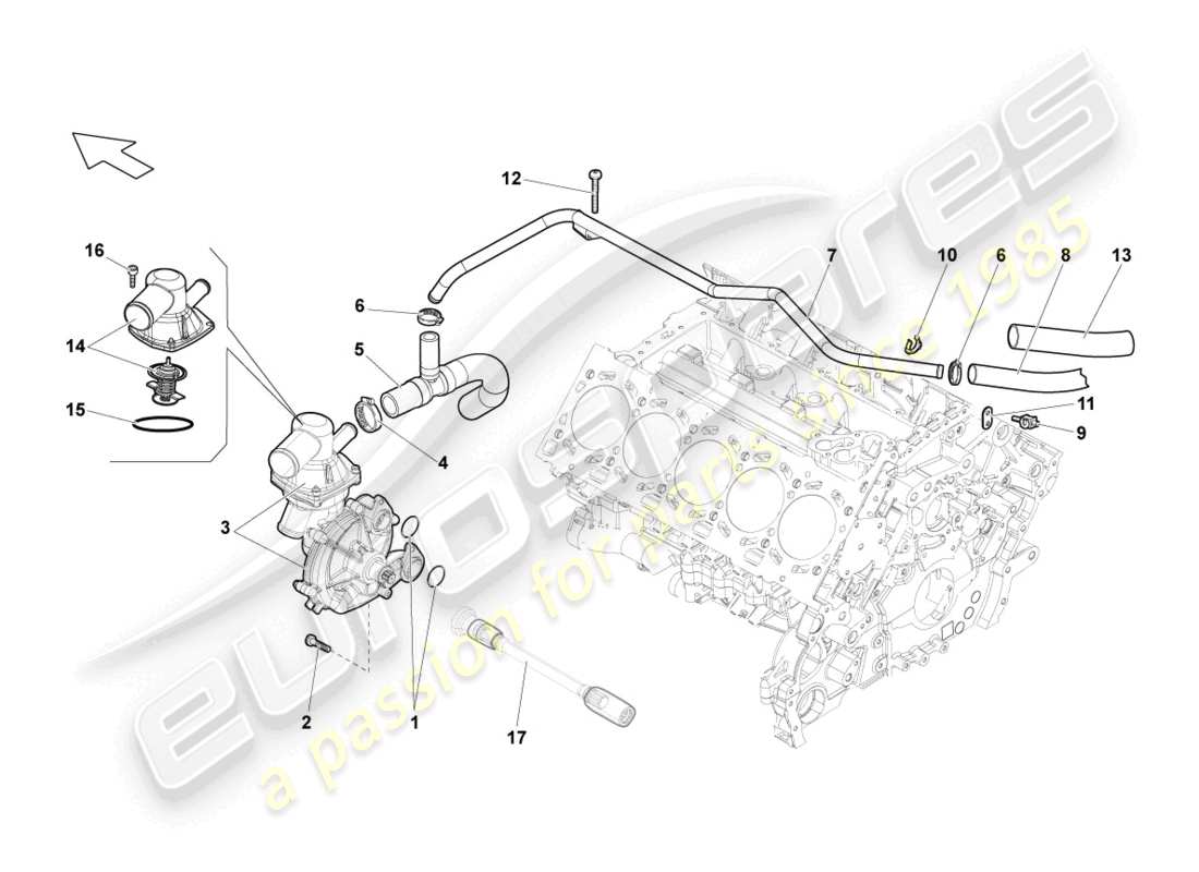 lamborghini superleggera (2008) kühlmittelpumpe - ersatzteildiagramm