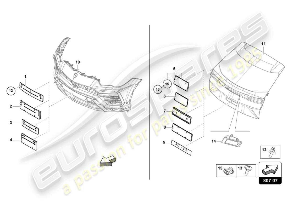 lamborghini urus (2020) kennzeichenhalter ersatzteildiagramm