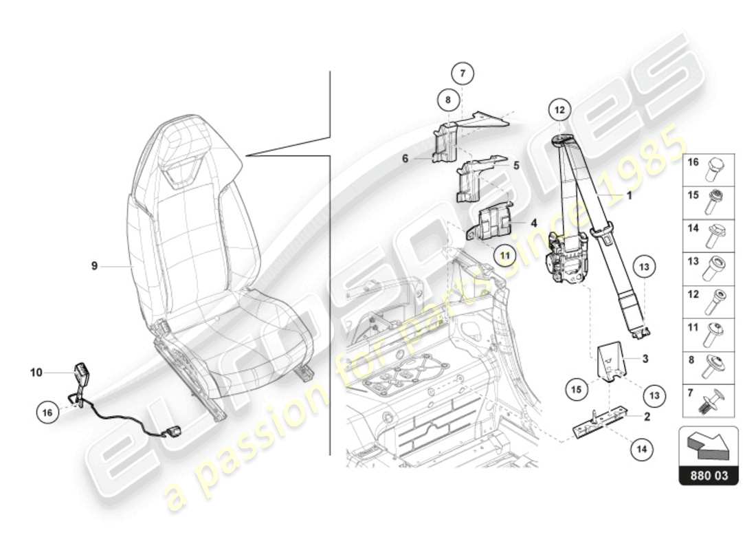 lamborghini 2024 (evo spyder) sicherheitsgurte ersatzteildiagramm