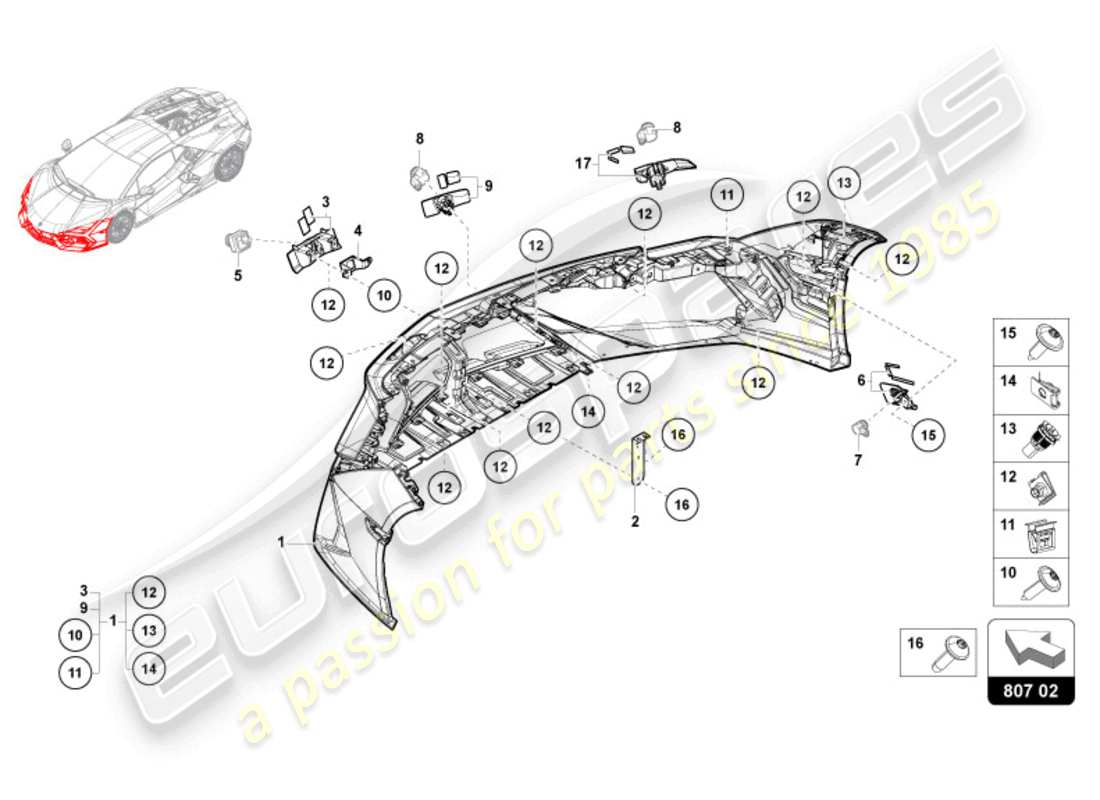 lamborghini revuelto coupe (2024) stoßstange vorne, ersatzteildiagramm