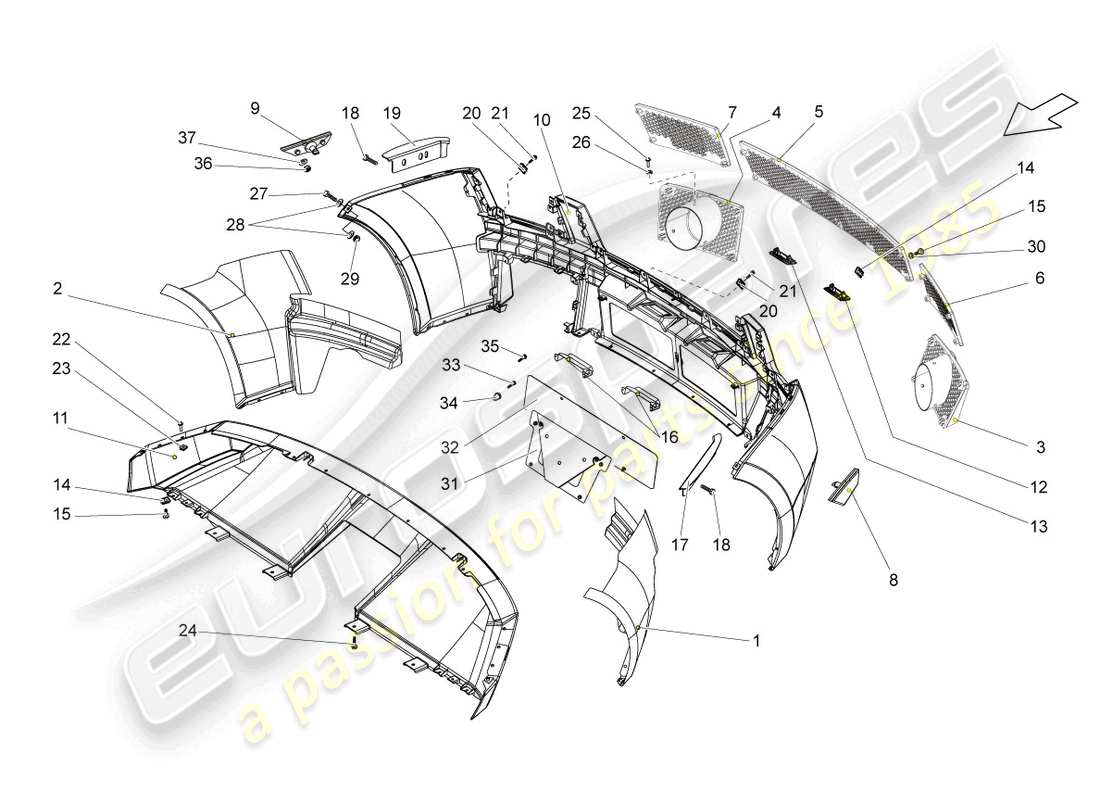 lamborghini gallardo spyder (2006) stoßstange hinten, ersatzteildiagramm
