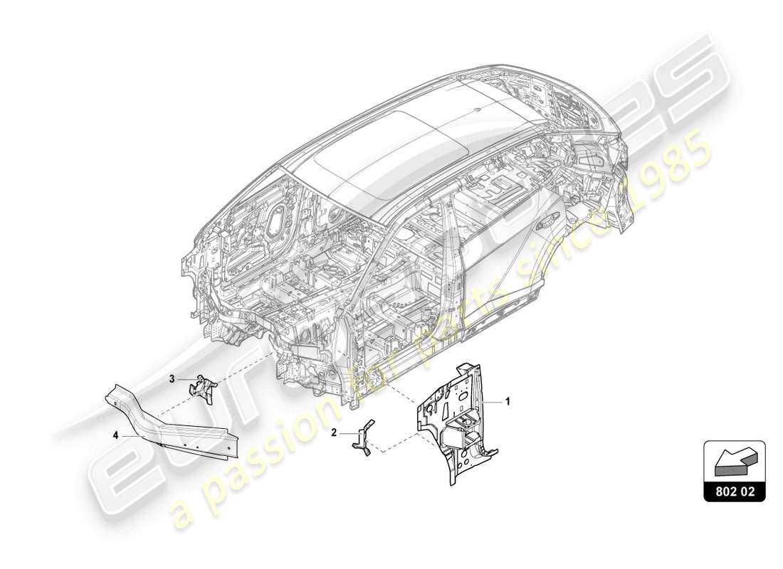 lamborghini urus (2020) sektionsteile für das seitenteil teilediagramm