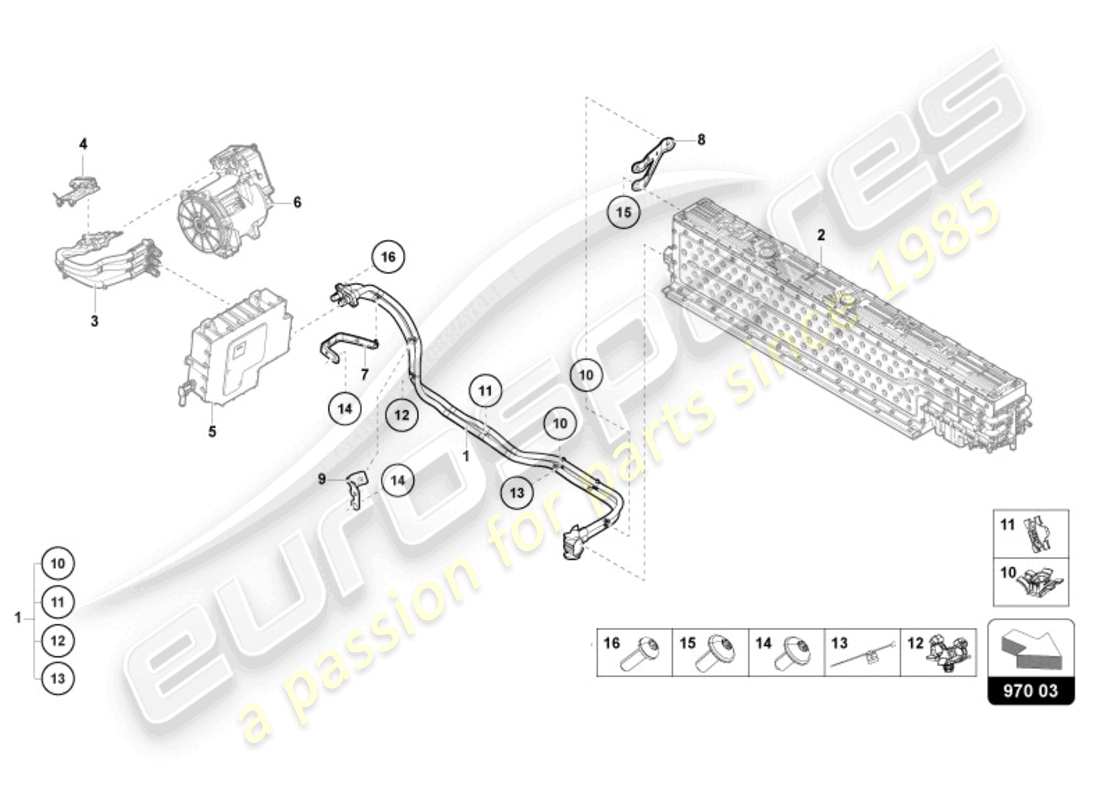 lamborghini revuelto coupe (2024) hochvolt-leitungssatz für hochvolt-batterie und leistungselektronik hinten ersatzteildiagramm