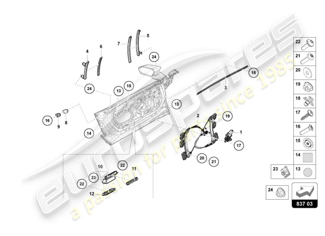 lamborghini revuelto coupe (2024) fensterheber mit motor ersatzteildiagramm
