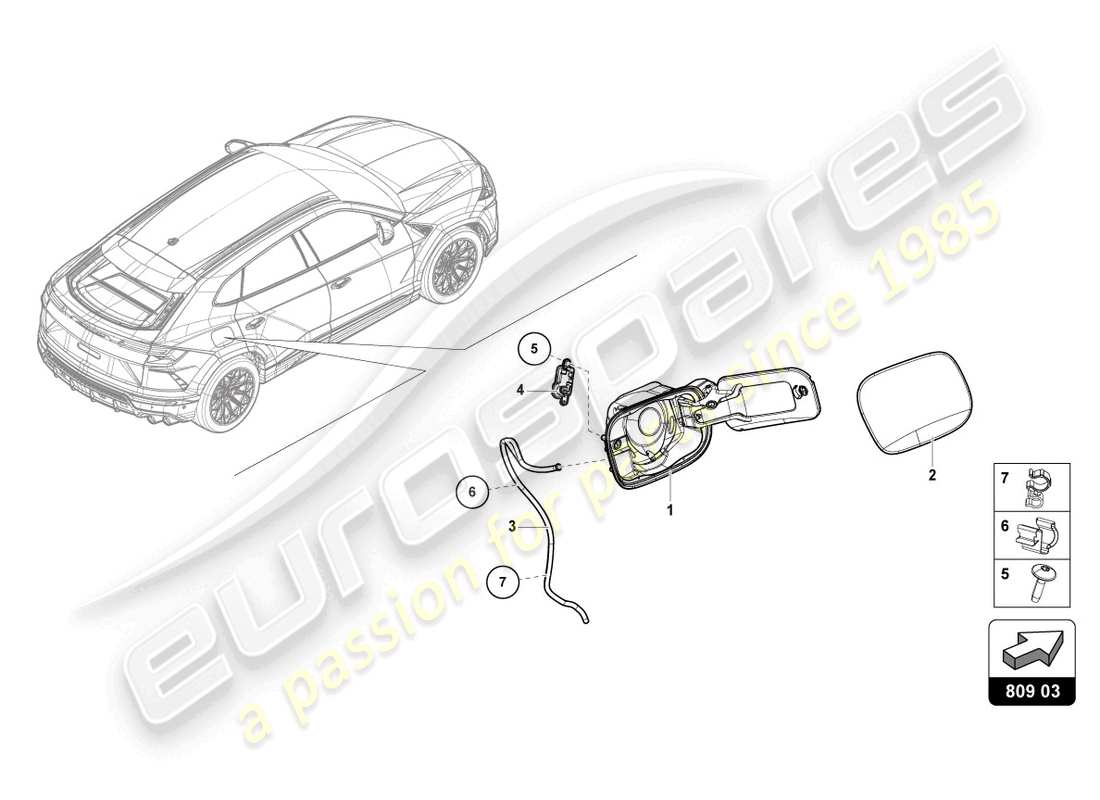 lamborghini urus (2020) tankklappe - ersatzteildiagramm