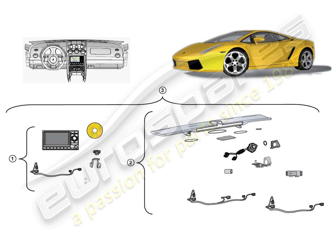lamborghini lp550-2 spyder (accessories) nachrüstsatz für navigationseinheit ersatzteildiagramm