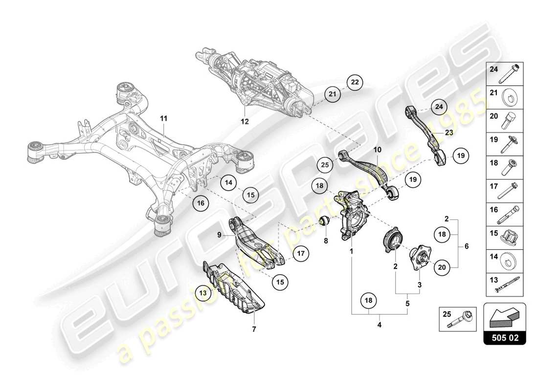 lamborghini urus (2020) radnabe mit lager und querlenker ersatzteildiagramm