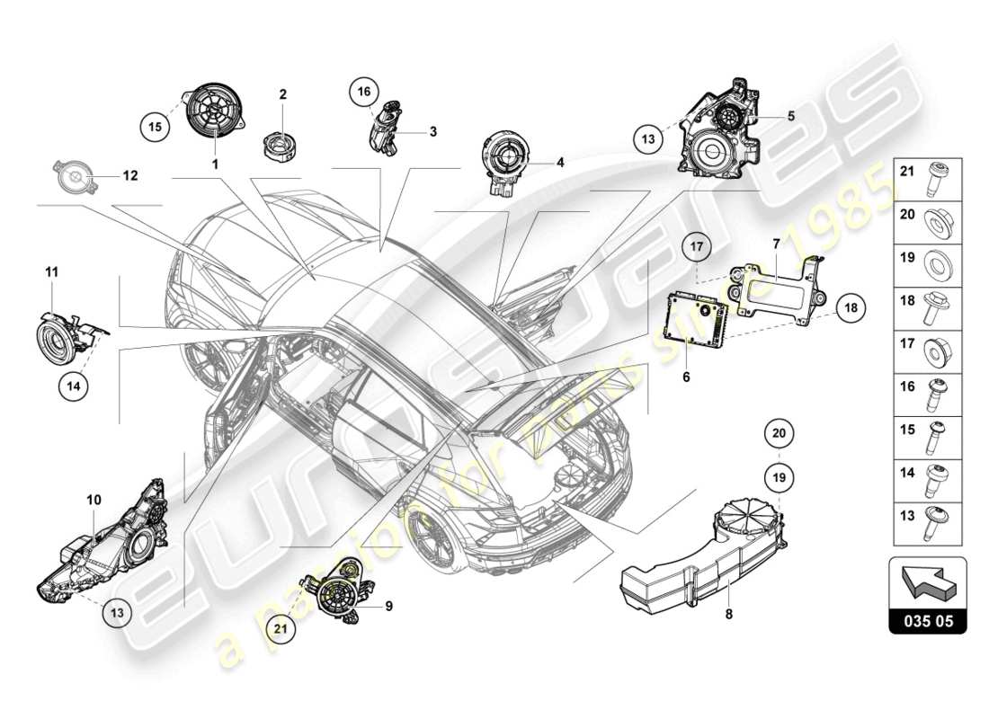 lamborghini urus (2020) elektrische teile für audiosystem teilediagramm