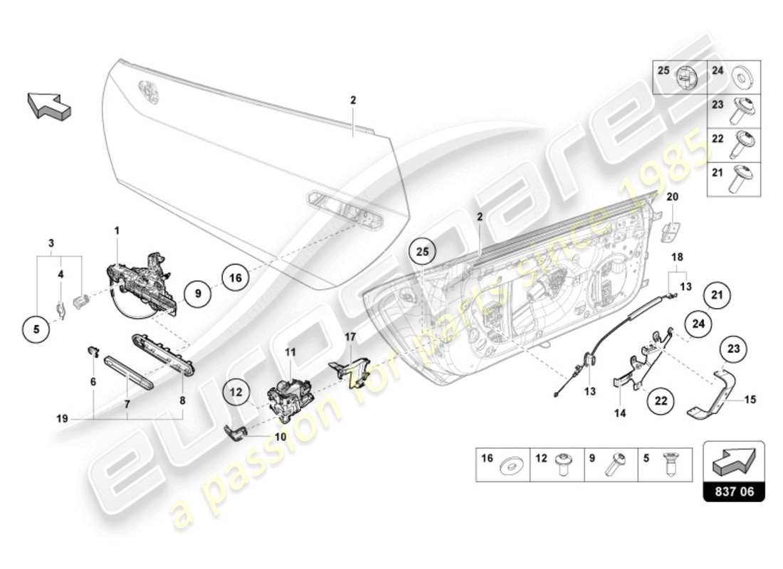 lamborghini 2024 (tecnica) türgriff, innen ersatzteildiagramm