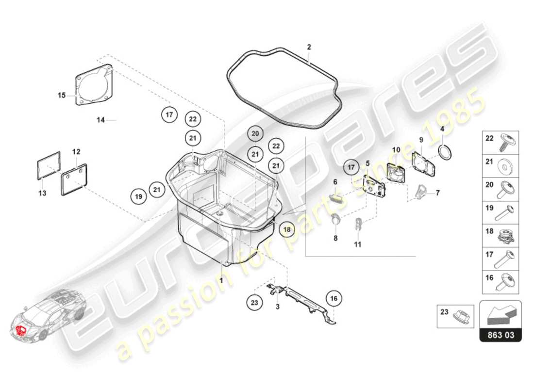 lamborghini revuelto coupe (2024) gepäckraumverkleidung rhd ersatzteildiagramm