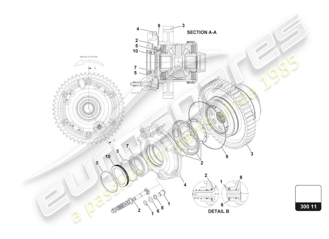 lamborghini 2018 (super trofeo evo) teilediagramm der differentialbaugruppe