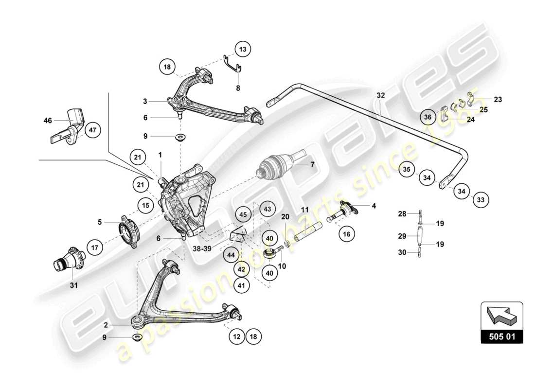 lamborghini super trofeo evo (2018) teilediagramm für die hinteren arme