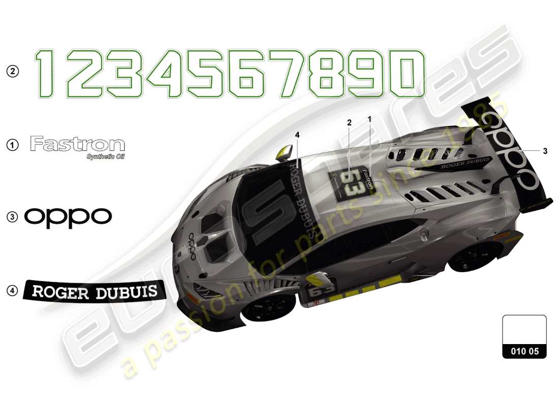 lamborghini super trofeo evo (2018) aufkleber ersatzteil-diagramm