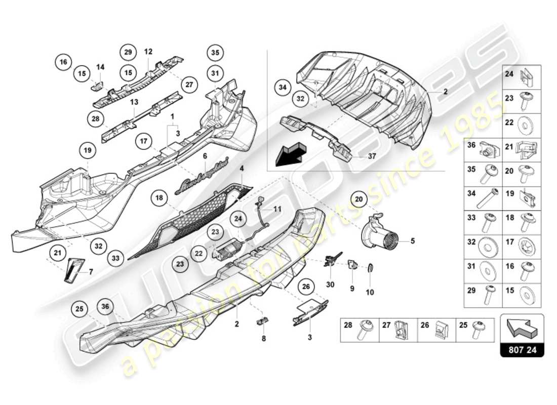 lamborghini ultimae (2022) stoßstange, komplett hinten, ersatzteildiagramm