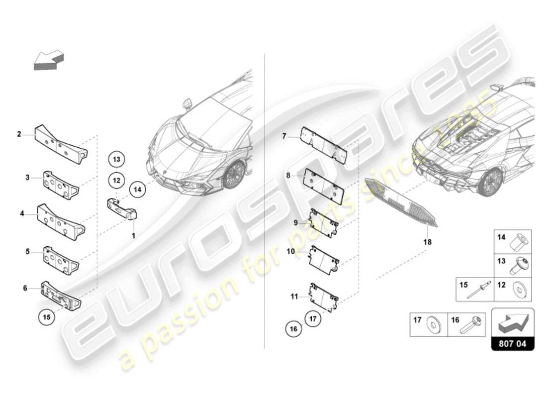 lamborghini revuelto coupe (2024) kennzeichenhalter ersatzteildiagramm