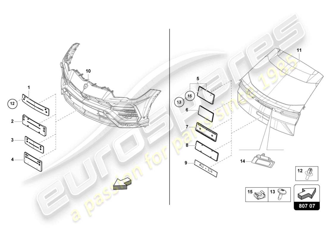 lamborghini urus s (2024) kennzeichenhalter ersatzteildiagramm