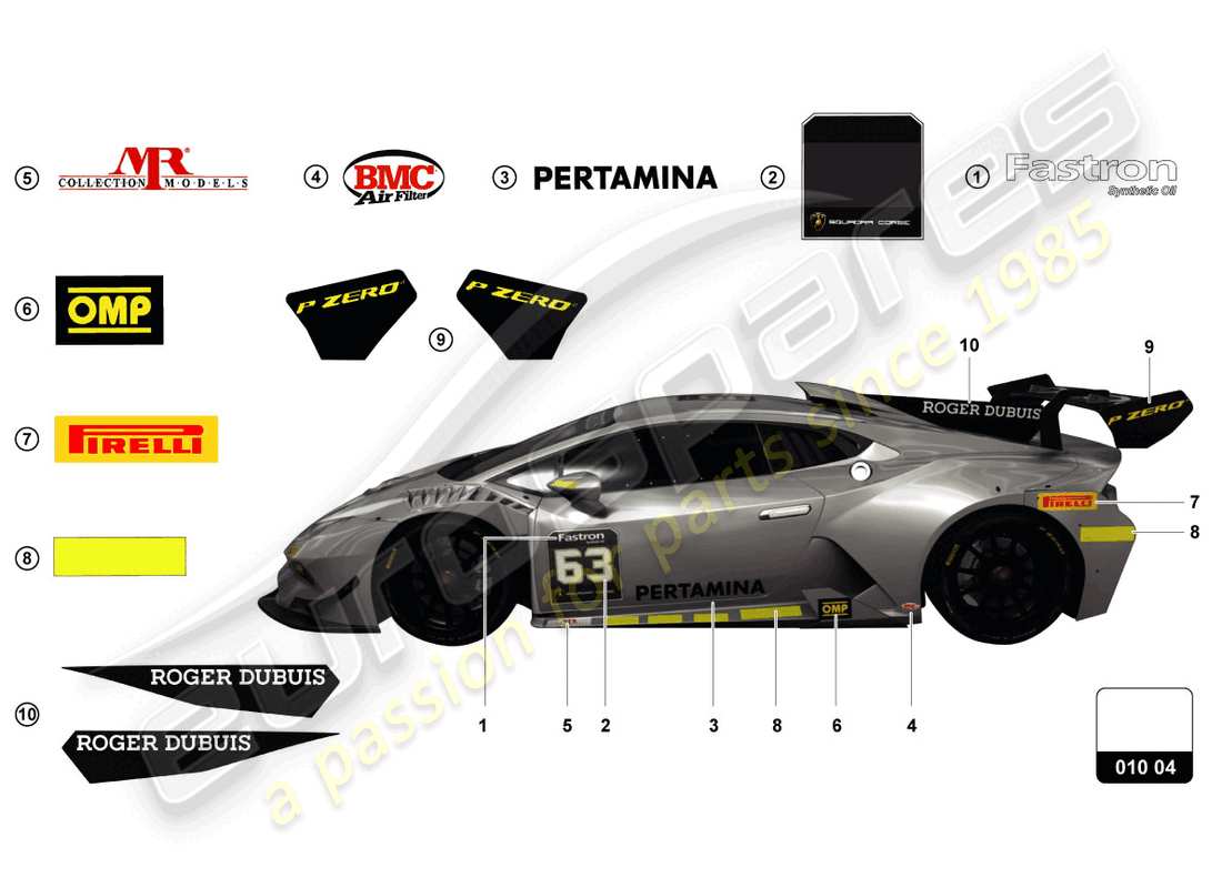 lamborghini super trofeo evo (2018) aufkleber ersatzteil-diagramm