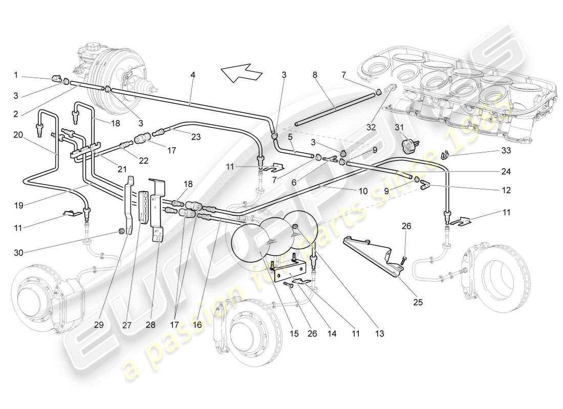 lamborghini gallardo coupe (2005) bremsleitung teilediagramm