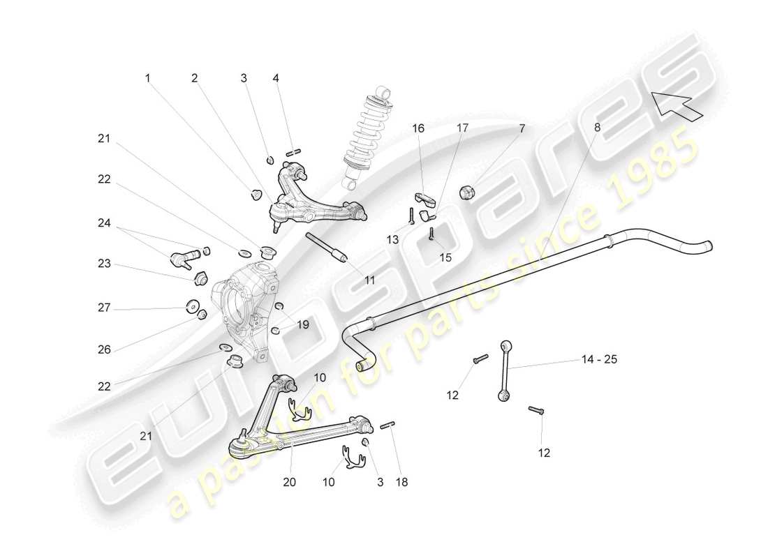 lamborghini superleggera (2008) vorderachse teilediagramm
