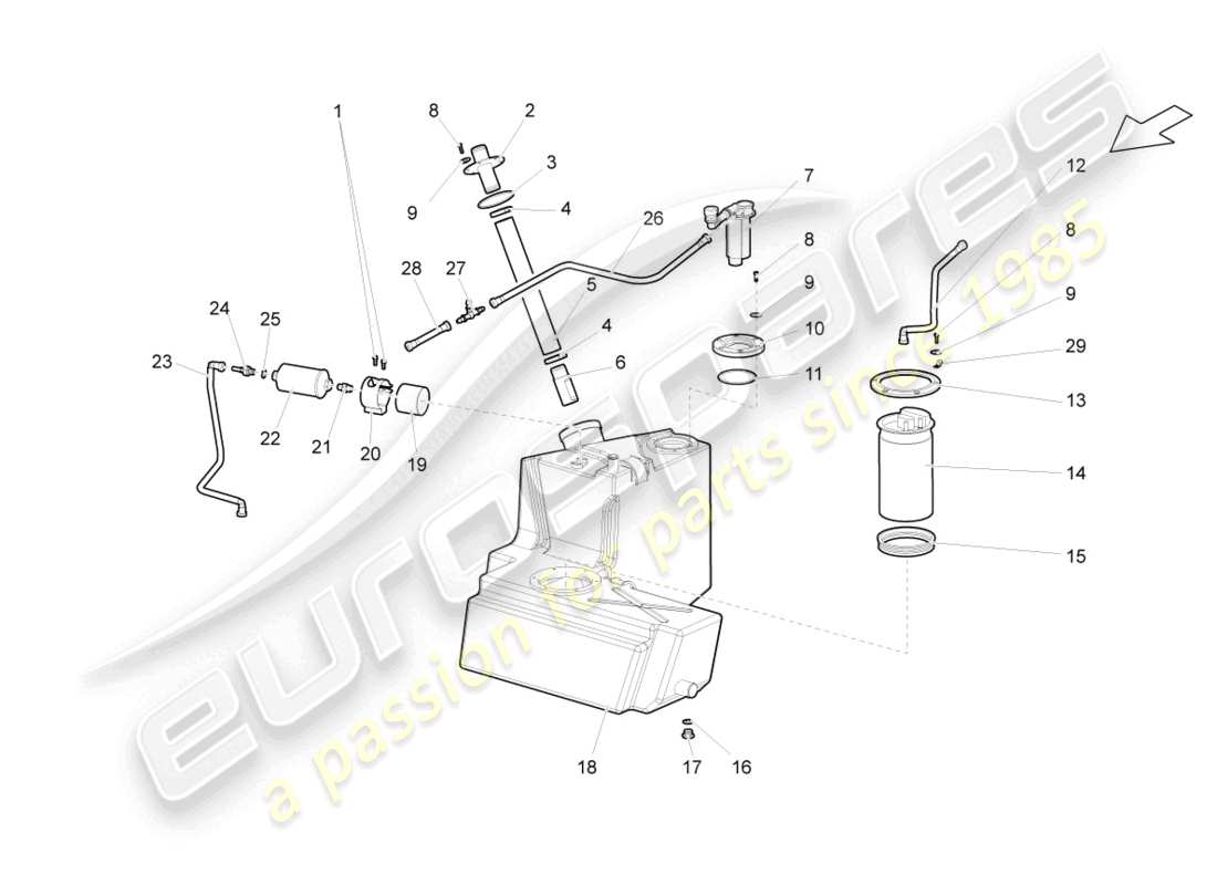 lamborghini gallardo coupe (2006) kraftstofftank mit anbauteilen rechts ersatzteildiagramm