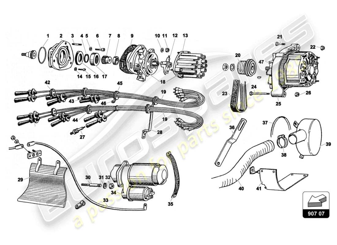 lamborghini countach 25th anniversary (1989) teilediagramm des elektrischen systems