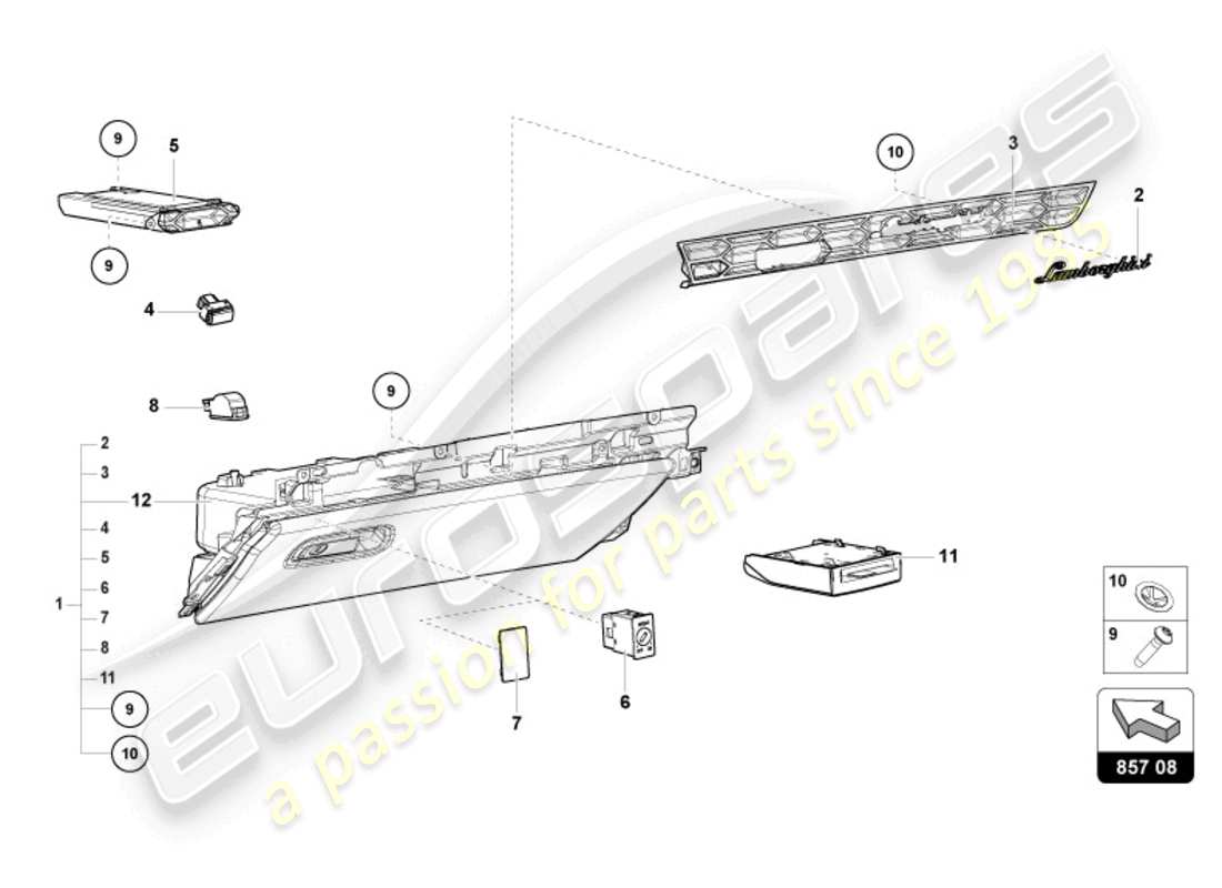 lamborghini tecnica (2024) handschuhfach teilediagramm