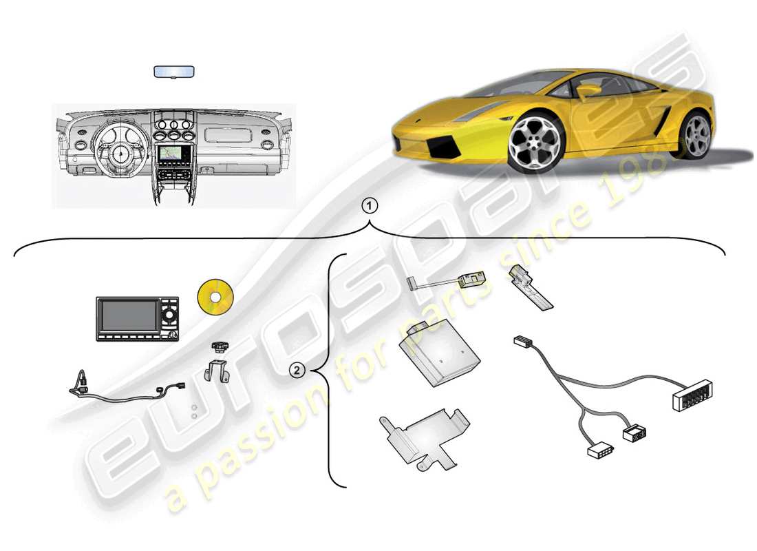 lamborghini lp560-4 coupe (accessories) nachrüstsatz für navigationseinheit teilediagramm