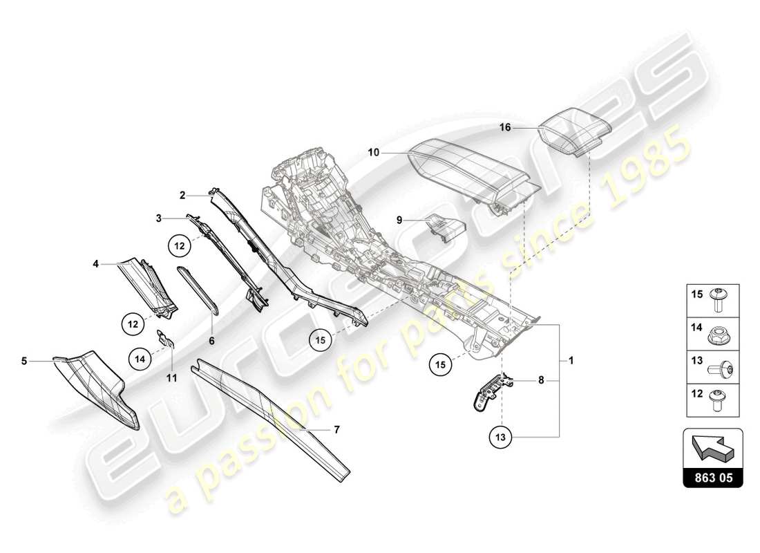 lamborghini tecnica (2024) tunnelverkleidung teilediagramm