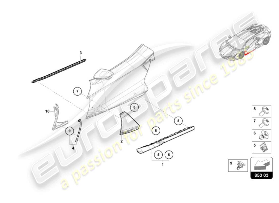 lamborghini revuelto coupe (2024) abdeckung für tür ersatzteildiagramm